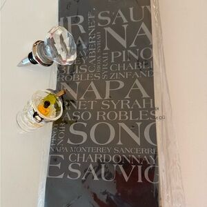 Wine Bottle Stopper Set with Crystal and Glass Accents and wine themed bag set.
